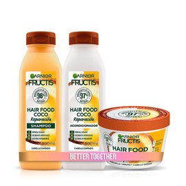 Kit Garnier Fructis Hair Food Coco Rutina Completa, Reparación Profunda para el Cabello Dañado, Shampoo 300 ml, Acondicionador 300 ml y Mascarilla 350 ml
