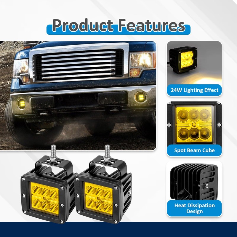 Wsays 2PCS LED Amber Light Pods & Ditch Hood Hinge