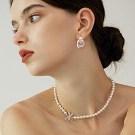 ALEXCRAFT Chunky Silver Statement Earrings for Women Knot Drop Dangle Earrings for Women