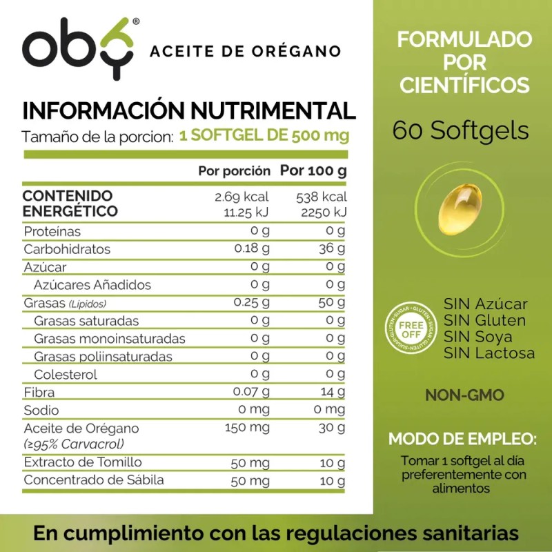 Oby - Aceite De Oregano 95% Carvacrol Con Sábila Y