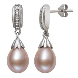Sterling Silver Pink Cultured Freshwater Drop Pearl with Lab-Created Sapphire Dangle Earrings for Women