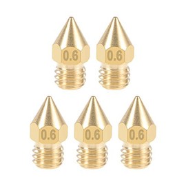 sourcing map 0.6mm 3D Printer Nozzle Head M6 Thread Replacement, Brass 5pcs