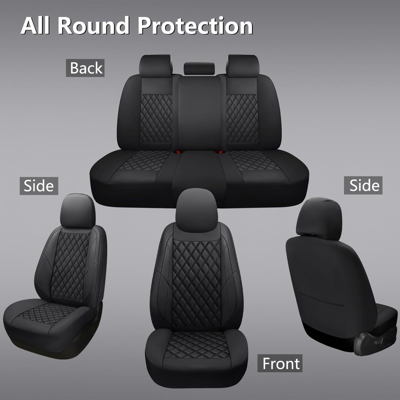 GEEYONTEK Premium Leather Car Seat Covers Full Set,Universal Fit for