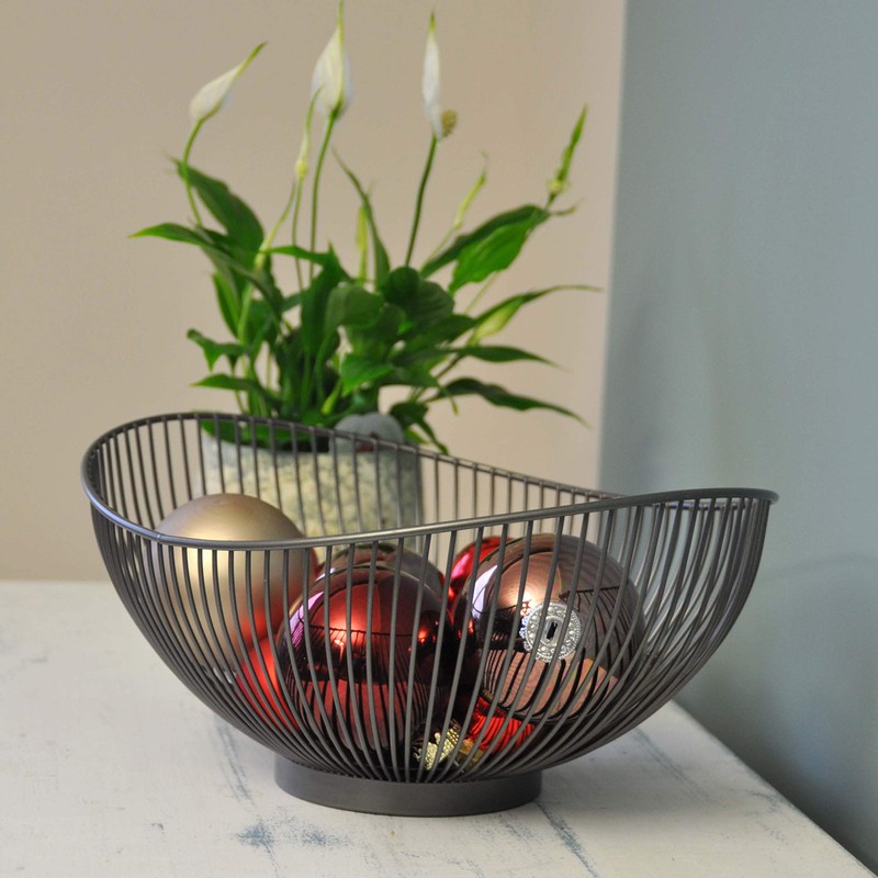 CALUTEA Modern Fruit Bowl Metal Steel Grey Black Decorative Designer