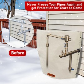 Redford Supply Co. Cold Snap (5°F) Backflow Preventer Insulation Cover, 3-Way Custom, 14" W x 14" H, Pipe Insulation, Water Sprinkler Covers for Outside, Sprinkler Backflow Cover for Winter (Beige)