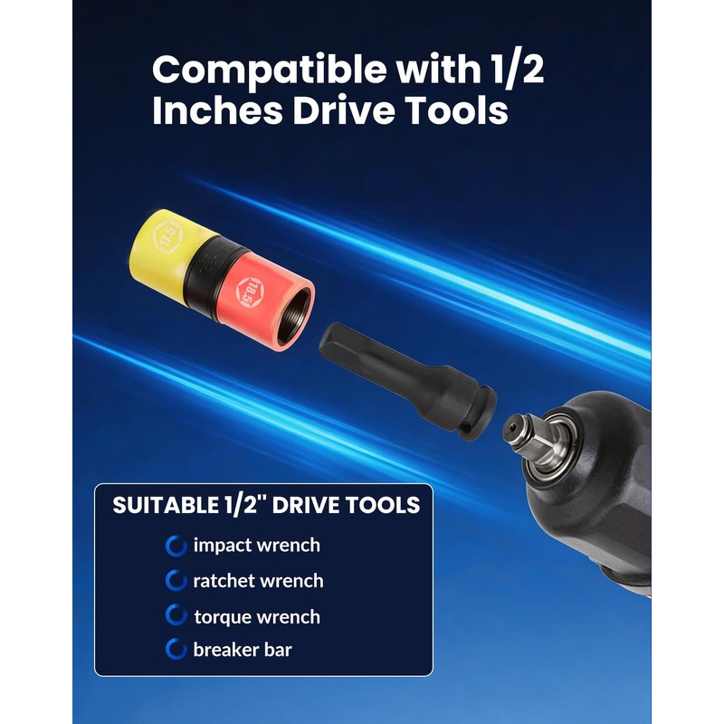 DPTOOL Half Size Lug Nut Socket Set 1/2” Drive Impact