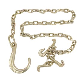 Mytee Products 5/16" x6' Leg G70 8" Long Shank J Hook Tow Chain w/RTJ Cluster Hook & Grab Hook - 4700 lbs WLL Heavy Duty Transport Truck Chain for Car Wrecker Recovery - Towing Equipment