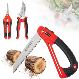 EZUVITA 3PC Gardening Folding Saw with Pruner and Shears Set, 7 inch Hand Saw, Stainless Steel Garden Scissors 2 Pack, Professional Gardening Tools for Wood Cutting, Landscaping, Trimming, Picking
