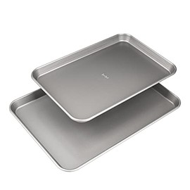 Goodful Non-Stick Cookie Sheet Baking Pan, 2 Pack, Made Without PFOA or PTFE, Dishwasher Safe, 17" x 12" and 15" x 10", Gray