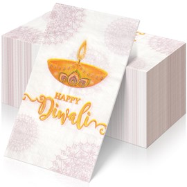 100 Pcs Happy Diwali Paper Napkins Decorations, Diwali Deepawali Festival of Lights Decorative Paper Napkins, Disposable Cocktail Napkins for Diwali Light Festival Indian Party Supplies Decorations