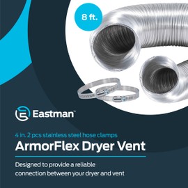 Eastman 8 Foot ArmorFlex Dryer Vent, Flexible Aluminum Duct with Clamps, Semi-Rigid, 69028