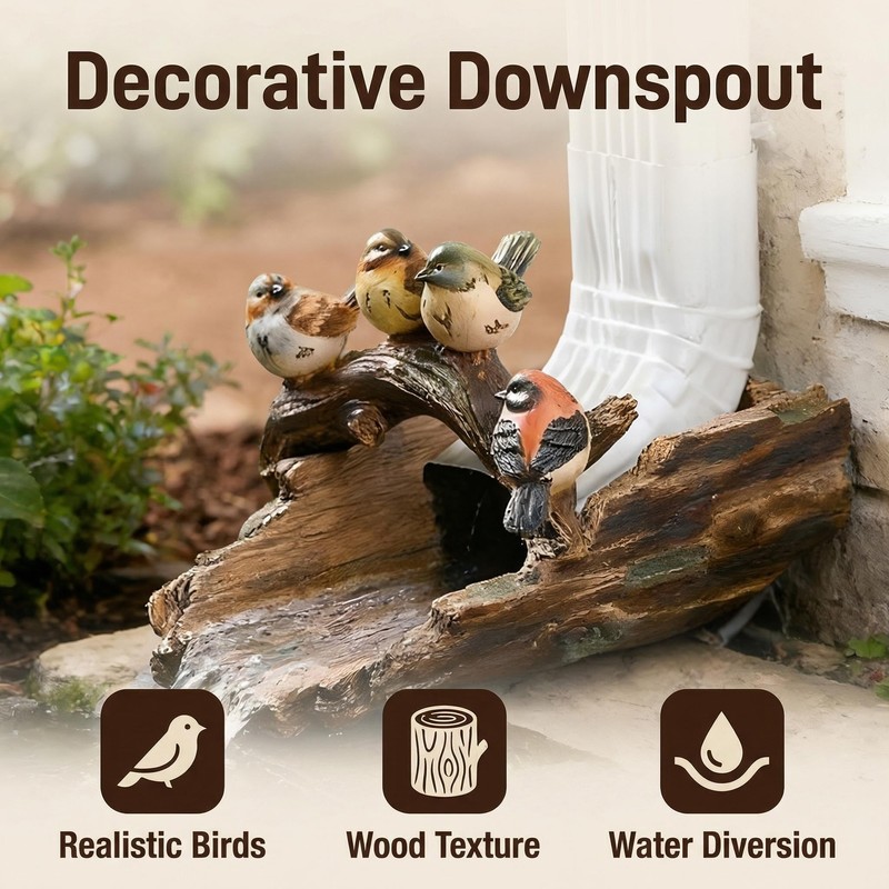 Bird Gutter Downspout Statue Splash Block Outdoor Garden Decoration, 11.4”