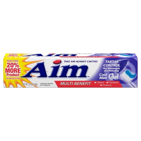 Aim Tartar Control Anticavity Fluoride Toothpaste Gel - 5.5 oz, Pack of 6