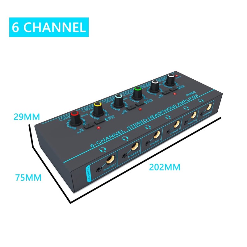 Dpaaoyer 1 Piece 6 Channels Stereo Headphone Amplifier Mini Portable