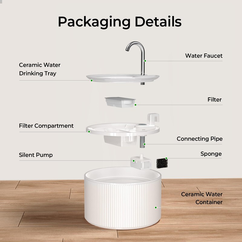Ceramic Cat Water Fountain Pump, Super Quiet Replacement Pump for