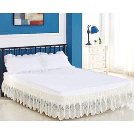 Swing Penguin Floral Lace Bed Skirt Tulle Elastic Bedskirts Ruffle Wrap Around Bed Wrap Easy Fit Dust Four Seasons Ivory King