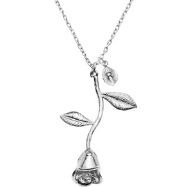 MignonandMignon Silver Plated Rose Pendant Necklace Initial Necklace Bridesmaid Jewelry Christmas Jewelry Gift for Her (R) - 3MRN
