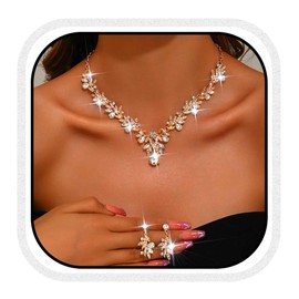 Fashband Crystal Bridal Wedding Jewelry Set Sparkly Earrings Party Prom Costume Earrings Jewelry for Women (Gold)