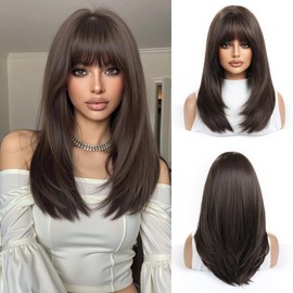 Esmee Long Straight Black Brown Wigs for Women Natural Synthetic Hair Wig for Daily & Party Use