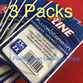 P-LINE Fluorocarbon Tapered Leader 7.5ft  2X  10lb (3-Pack) Fly Fishing Knotless