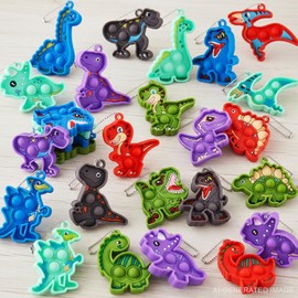 24 piezas de recuerdos de fiesta de dinosaurios, rellenos de huevos de Pascua para niños pequeños, llaveros Fidgets Pop a granel, bolsas de golosinas para rellenar cestas, juguetes sensori