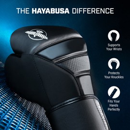 Hayabusa T3 Boxing Gloves for Men and Women Wrist and Knuckle Protection, Dual-X Hook and Loop Closure, Splinted Wrist Support, 5 Layer Foam Knuckle Padding - Black, 18 oz
