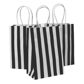 Ronvir 50Pcs Gift Bags Small 5.25x3.25x8 Inches Black And White Gift Bags Recycled Striped Paper Bag For Business, Party Favors, Shopping, Goodie, Birthday, Retail, Halloween, Christmas