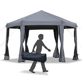Outsunny 13' x 11' Hexagonal Pop Up Gazebo, Heavy Duty Outdoor Canopy Tent with 6 Mesh Sidewall Netting, 3-Level Adjustable Height and Strong Steel Frame, Gray