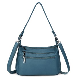 YALUXE Genuine Leather Shoulder Bag Medium Size Handbag Purse Multi Zip Pockets Crossbody Bags for Women