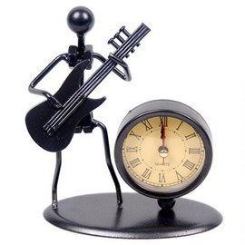 Creative Modern Iron Art Instrument Black Quartz Clock Vintage Shelf Clock Decorative Desk Clock Home Office Desk Decoration Gift (C68 Electric Guitar)