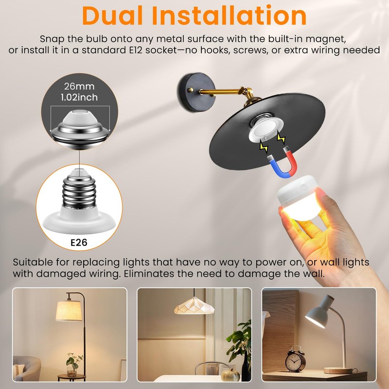 SCOPOW 1PC Rechargeable Light Bulbs with Remote Control Timer and