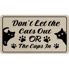 PingXunMat Don't Let The Cats Out Or The Cops in Door Mat 30x17 Inch Cat Funny Doormat Funny Welcome Mats for Front Door Easy to Clean Perfect for Indoor/Outdoor Use Cat Welcome Mat Gift