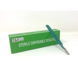 Disposable Scalpels Sterile Surgical Blade Size 16 Stainless Steel with Plastic Handle & Metric Line Individually Foil Wrapped Box of 250