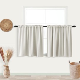 KOUFALL Short Curtains 30 Inches Long for Bathroom Set of 2 Panels Cafe Tier Curtains Blackout Room Darkening Rod Pocket Cream Beige Curtains 30 Inch Length for Small Windows Kitchen 52x30