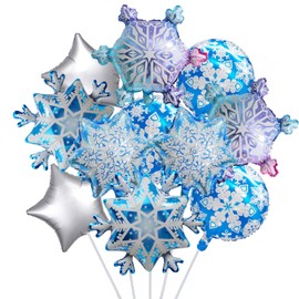 11pcs Snowflake Foil Balloons,Princess Birthday Party Winter Theme Balloons,Shining Star Aluminum Balloons Winter Home Party Decoration