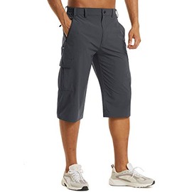 EKLENTSON Tactical Shorts for Men Casual 3/4 Shorts for Men Capris Pants Cargo Pants Below Knee Shorts Men Long Men Shorts Dark Grey