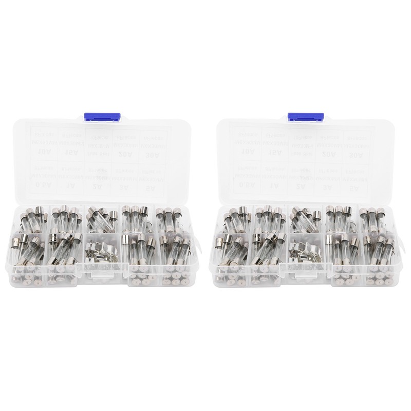 2Boxes Glass Tube Fuse Kit M6x30mm 0.5A‑30A Fast Acting Quick