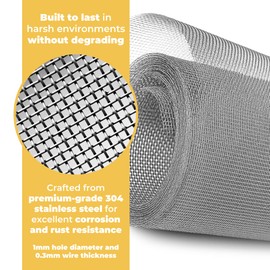 BLOSTM 304 Stainless Steel Wire Mesh Roll - 30cm x 2.5m Rustproof Fine Metal Mesh to Cover Vents, Air Bricks, Windows - Blocks Rodents, Insects, Mouse, Pests from Entering Home & Garden - Easy to Cut