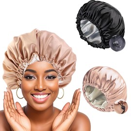 2 Pcs Satin Sleep Cap for Women Long Hair Silk Bonnet for Curly Hair bonnet for Sleeping Extra Large Double Layer Adjustable Satin Bonnet for Women