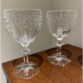 Villeroy Boch w/mark, Miss Desiree 2 Water Stems Laurel Wreath & Panels Glasses