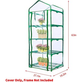2 Pcs 4 Tier Greenhouse Replacement Cover- 27 x 19 x 63 Inch Clear PVC Plant Greenhouse Cover with Roll-Up Zipper Door for Gardening Plants Flowers (Frame Not Include)
