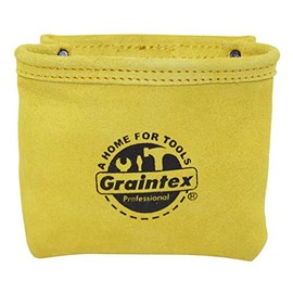Graintex SS2076 Nail/Screw Pouch with Clip Yellow Color Suede Leather, Universal Steel Clip for Belt, Riveted for Durability, for Constructors, Electricians, Plumbers, Handyman