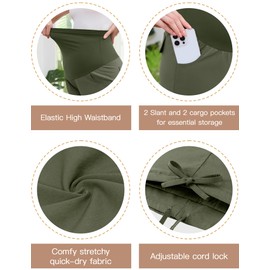 POSHGLAM Women's Maternity Cargo Capris Pants with 4 Pockets Quick-Dry Lightweight Summer Hiking Active Pants (Olive, X-Large)