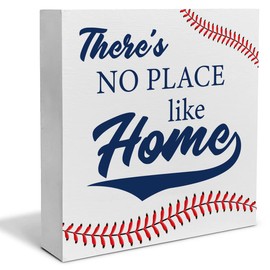 Baseball Theme Decorative Wooden Box Sign There's No Place Like Home Wood Block Plaque Decor Home Table Shelf or Wall Display