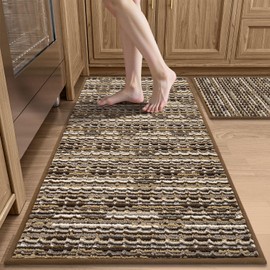Kitchen Rugs Sets of 2-Non Slip Kitchen Mats for Floor-Thick Stain Resistant Vintage Kitchen Floor Mat Runner Carpet for Hallways Entryway Laundry Room Washable（Brown 20"x47"+20"x32"）