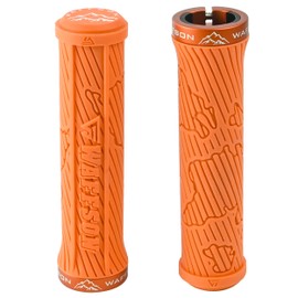 WFS World Map MTB Lock-on Grips - Single Clamp Ergonomic Anti-Slip Mountain Bike Handlebar Grips - Comfort Vibration Dampening for Trail, Enduro, Downhill - Orange