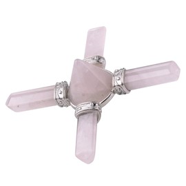 KYEYGWO Rose Quartz Energy Pyramid Gemstone with Four Direction Points, Reiki Healing Crystal Point Pyramids Healing Stone Feng Shui Decoration for Chakra Balancing, Meditation, Crystal Therapy