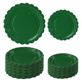 FALIZIFU 50 Pcs Green Scalloped Paper Plates 25 × 7'' and 25 × 9'' Disposable Green Scalloped Dinner Plates for Wedding Baby Shower Birthday Party Disposable Dessert Plate