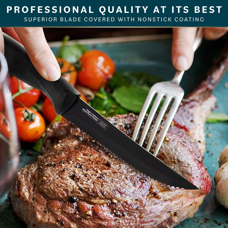 Home Hero Steak Knife Set - Nonstick Serrated Steak Knives
