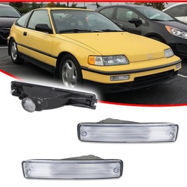 MNMSYH JDM Chrome/Clear Front Bumper Turn Signal Lights Cr-X Black ABS Housing 1990-1991 for Honda for CRX Base/HF/Si 1990-1991 Smooth RB-288CH 33300-SH2-A03